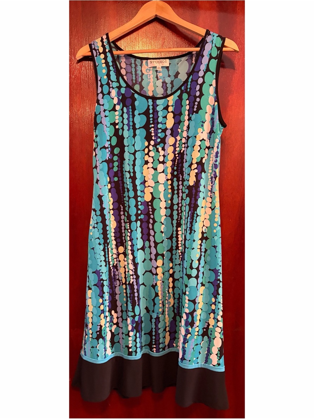 Studio I Black Dress with Teal, Aqua & Purple Dot Pattern and Black Bolero - Picture 2 of 5